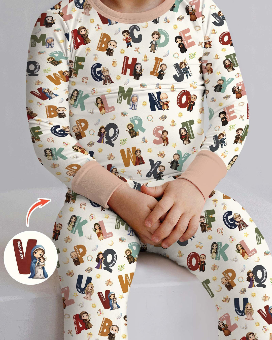 Catholic Saint ABCs Bamboo Two Piece Long Sleeve Pajama Set