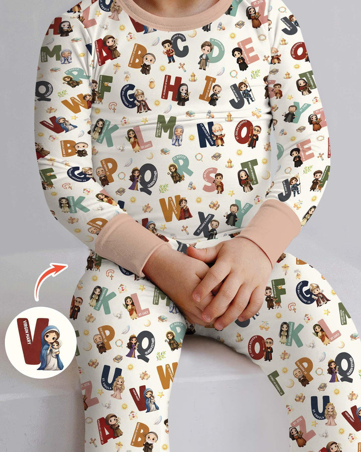 Catholic Saint ABCs Bamboo Two Piece Long Sleeve Pajama Set