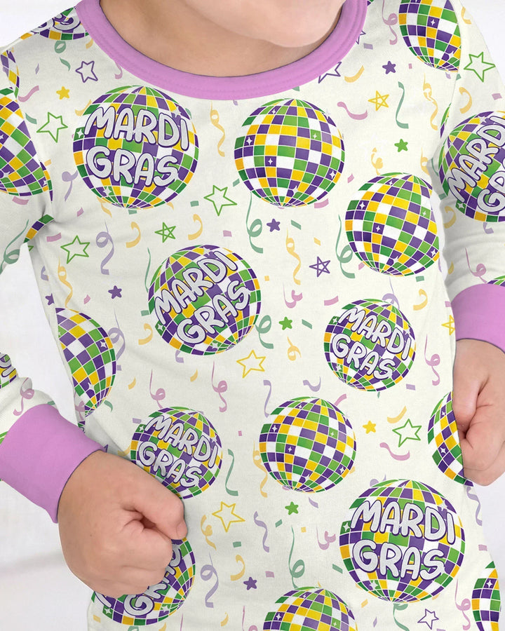 Mardi Gras Disco Ball Bamboo Two Piece Long Sleeve Pajama Set