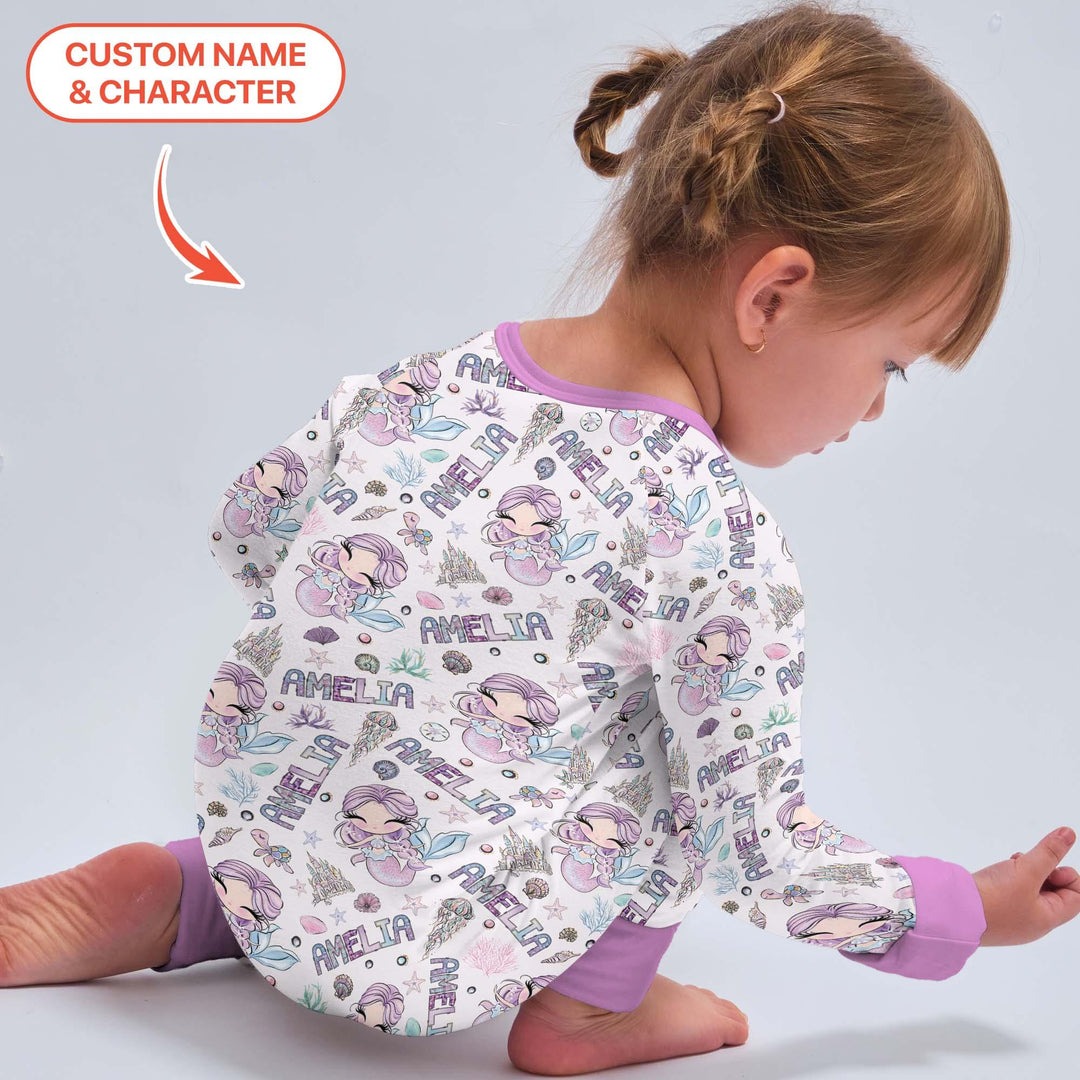 Custom Name Doodle Little Mermaid Bamboo Convertible Zippy