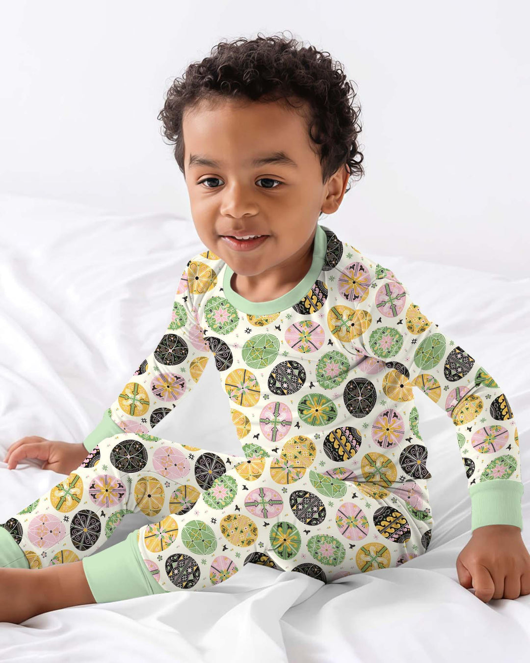 Pysanky Eggs Family Matching Bamboo Two Piece Long Sleeve Pajama Set