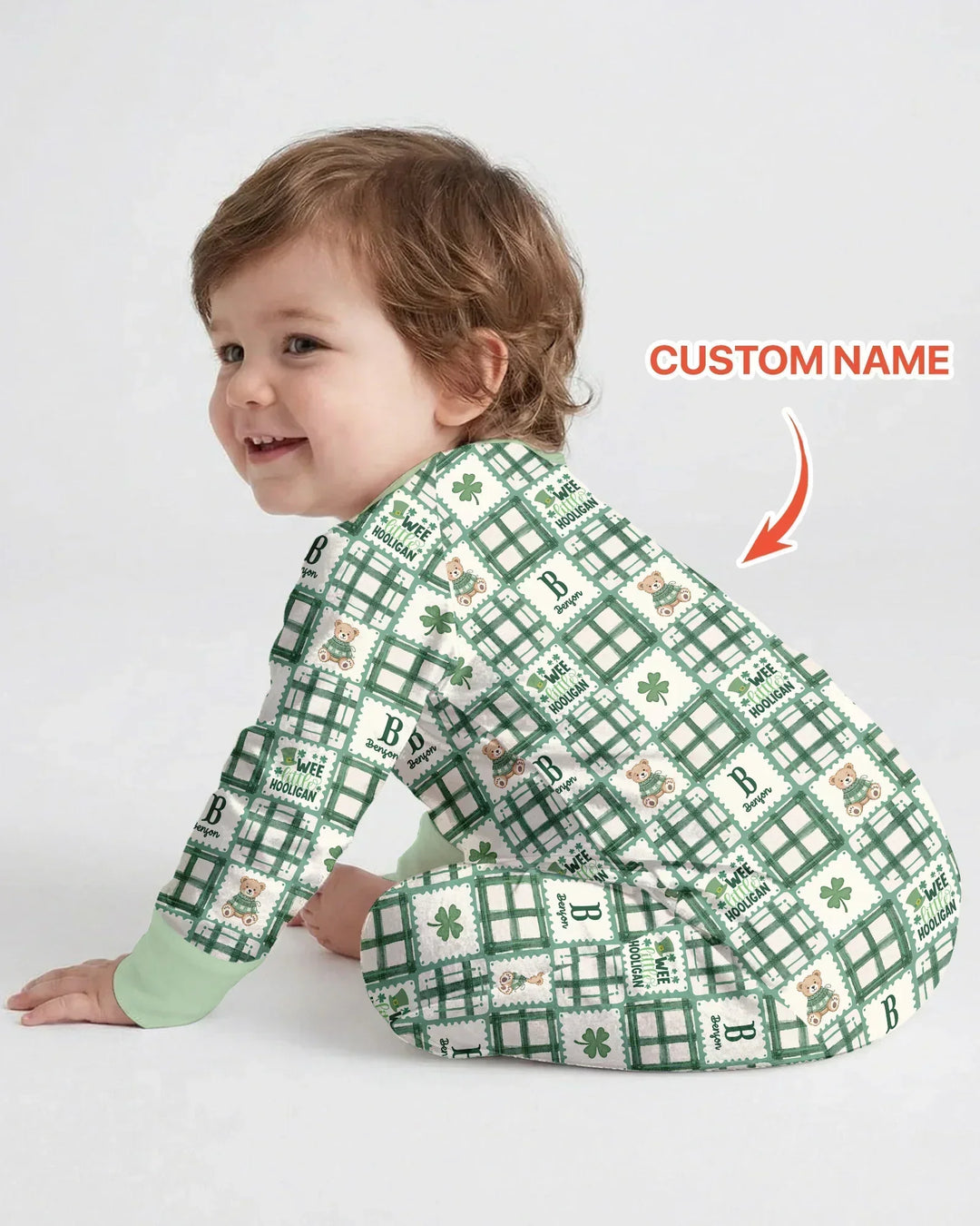 Custom Name Teddy Bear Gingham St. Patrick's Day Bamboo Convertible Zippy