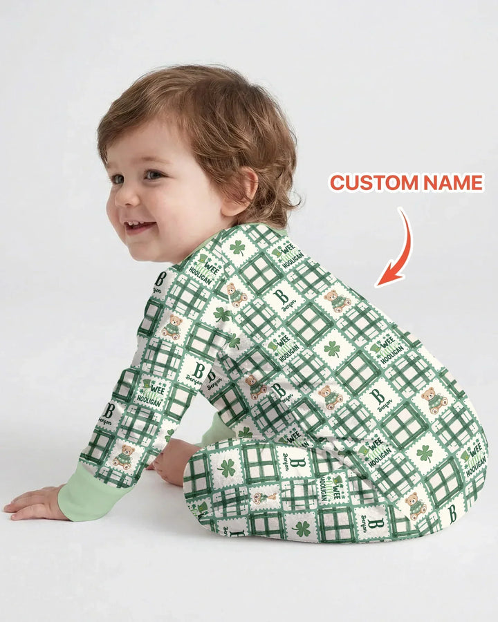 Custom Name Teddy Bear Gingham St. Patrick's Day Bamboo Convertible Zippy