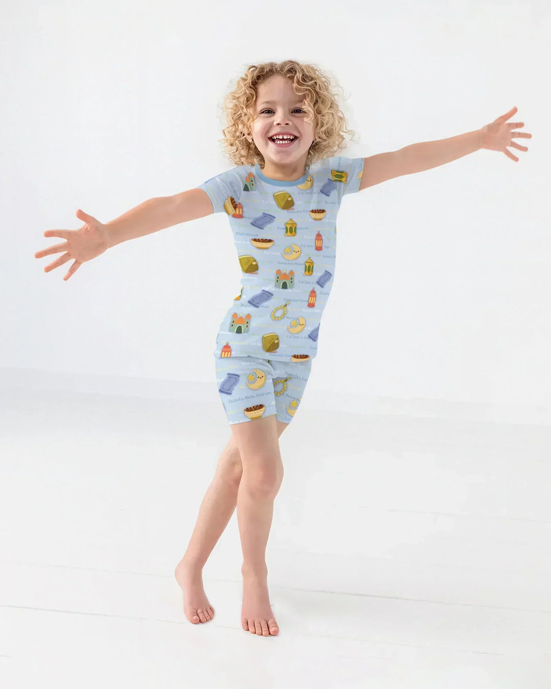Ramadan Mubarak Family Matching Bamboo Two Piece Short Sleeve Shorts Pajama Set