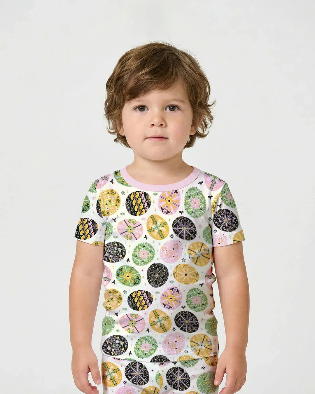 Pysanky Eggs Family Matching Bamboo Two Piece Short Sleeve Shorts Pajama Set