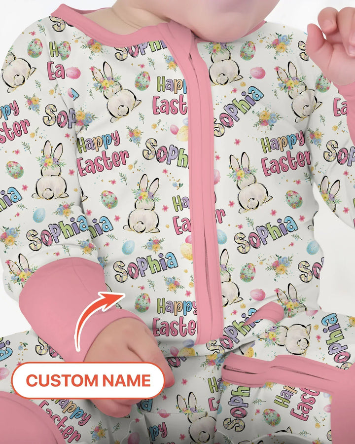Personalized Happy Easter Bunny Bamboo Convertible Zippy
