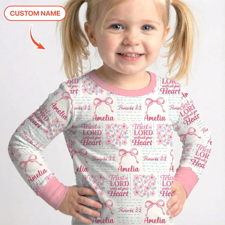 Trust The Lord With All Your Heart Custom Name Bamboo Two Piece Long Sleeve Pajama Set