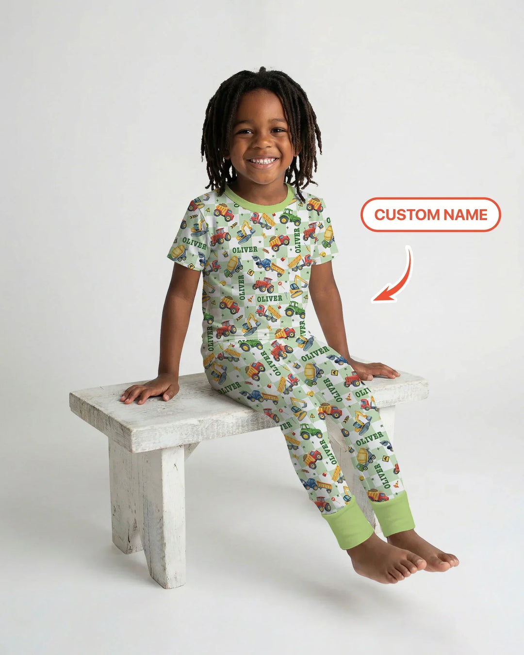Under Construction Custom Name Bamboo Two Piece Short Sleeve Pajama Set