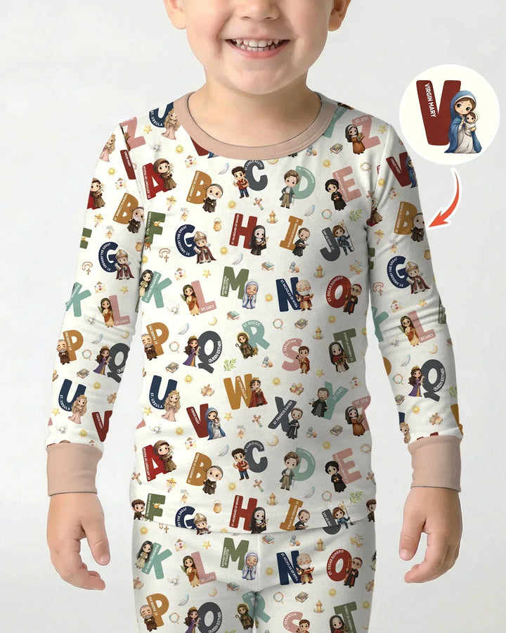 Catholic Saint ABCs Bamboo Two Piece Long Sleeve Pajama Set