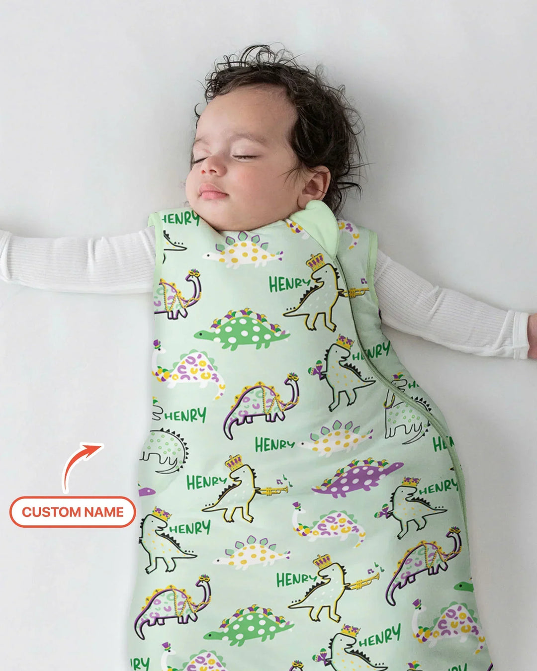 Custom Name Mardi Gras Saurus Bamboo Sleep Bag