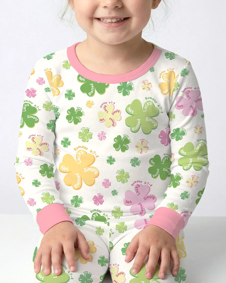 Shamrocks Print St. Patrick's Day Bamboo Two Piece Long Sleeve Pajama Set