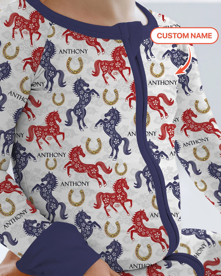 Custom Name Chinoiserie Horses Bamboo Convertible Zippy