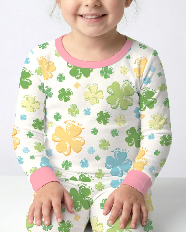 Shamrocks Print St. Patrick's Day Bamboo Two Piece Long Sleeve Pajama Set
