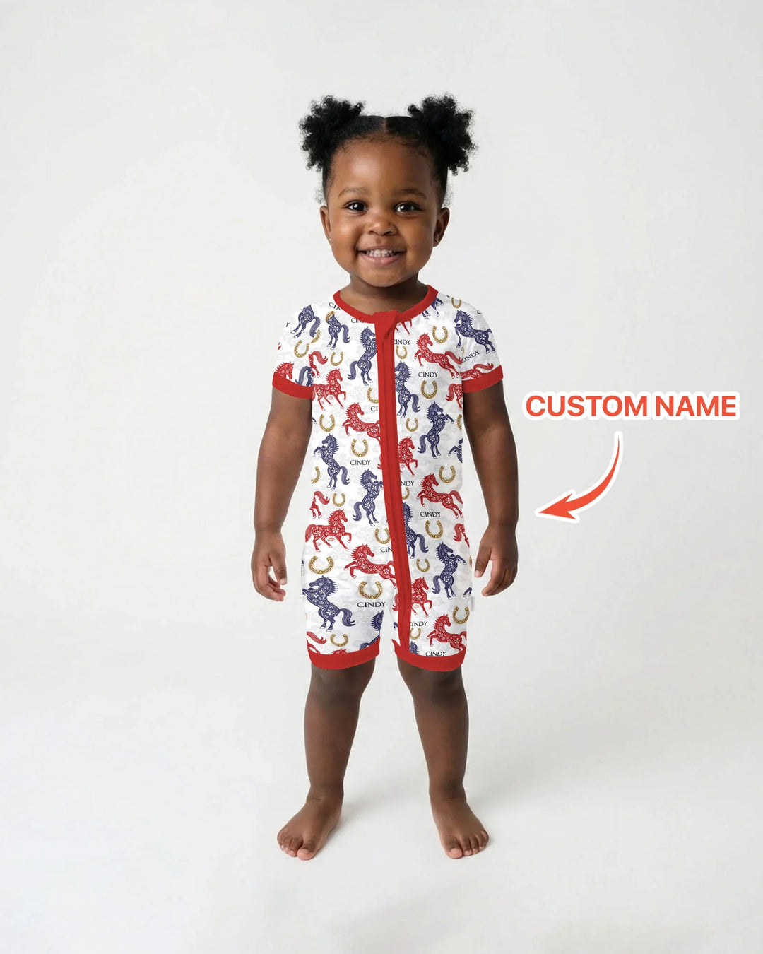 Custom Name Chinoiserie Horses Bamboo Shorty Zippy