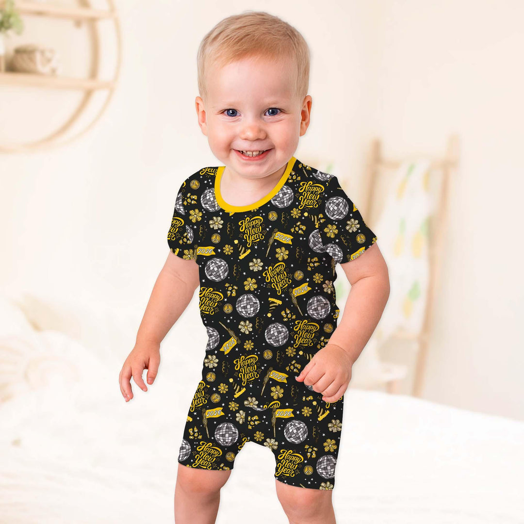 Disco New Years Eve Bamboo Two Piece Short Sleeve Shorts Pajama Set