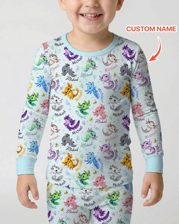 I Love You Axolotl Custom Name Bamboo Two Piece Long Sleeve Pajama Set