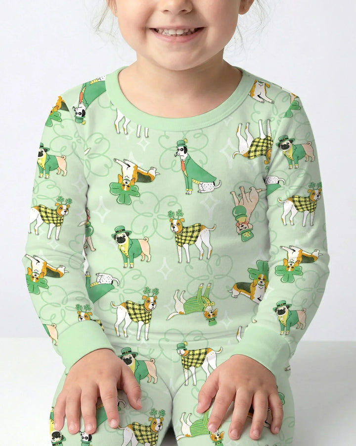 St. Patrick's Day Puppies Bamboo Two Piece Long Sleeve Pajama Set