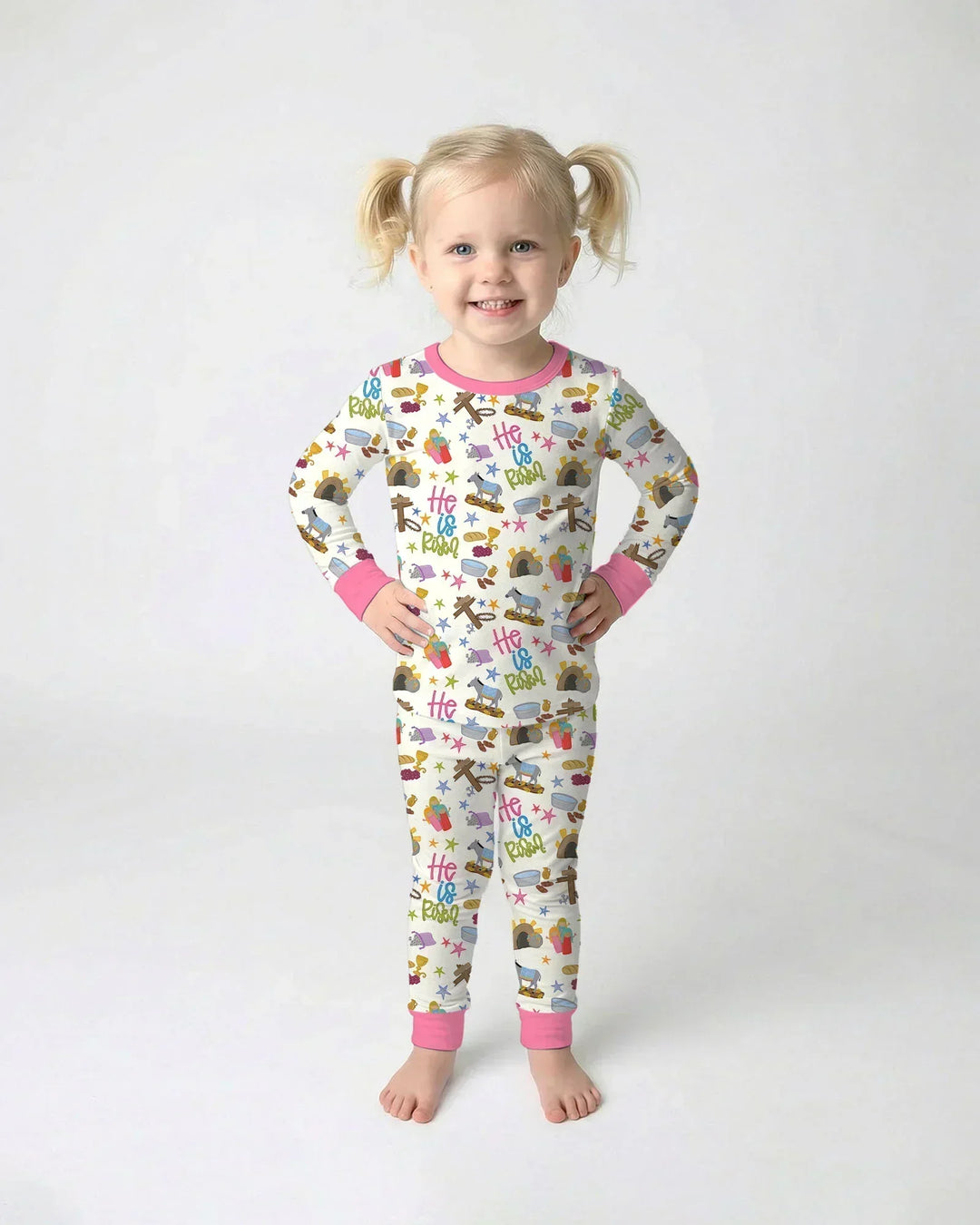Bible Story Easter Family Matching Bamboo Two Piece Long Sleeve Pajama Set