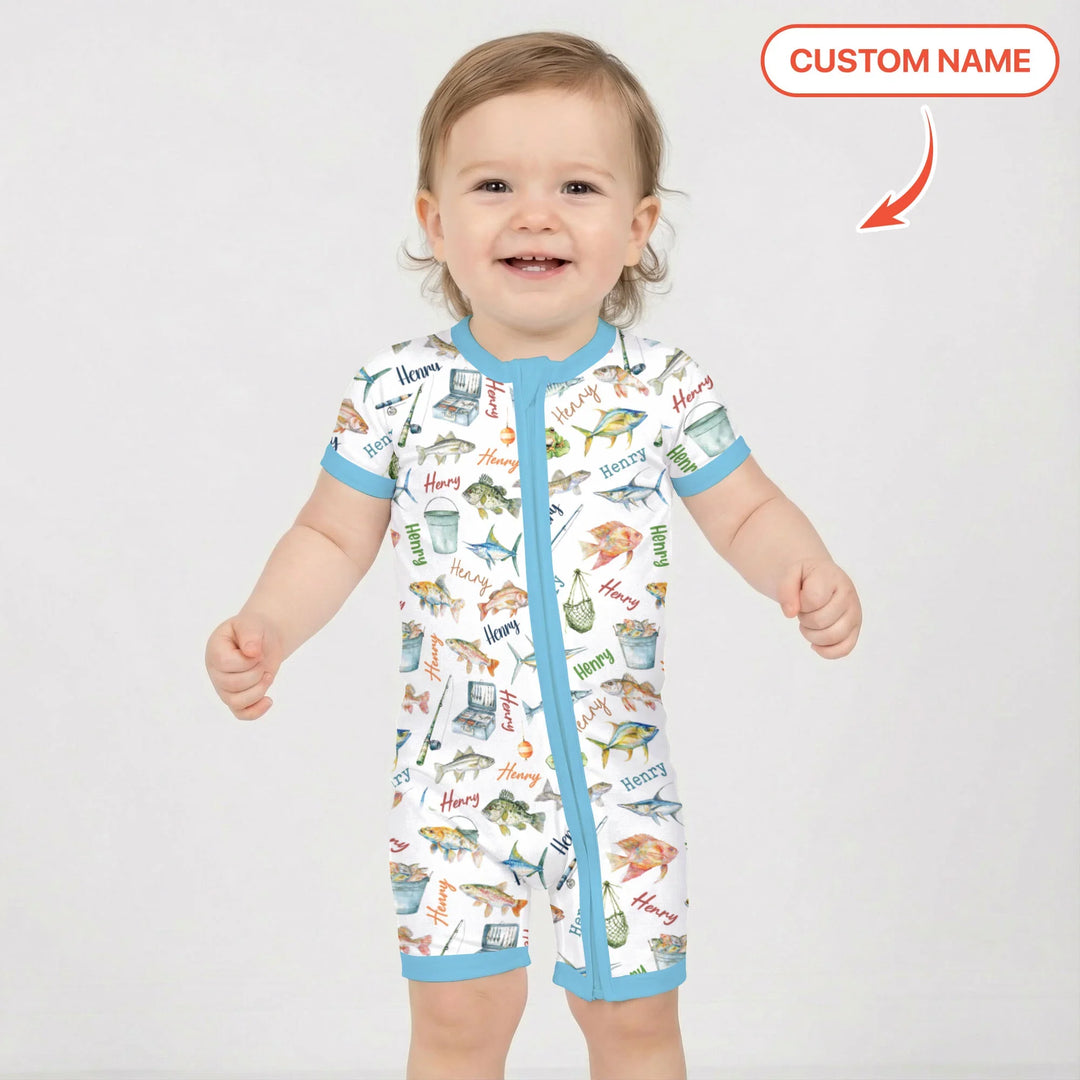 Happy Fishing Adventure Custom Name Bamboo Shorty Zippy