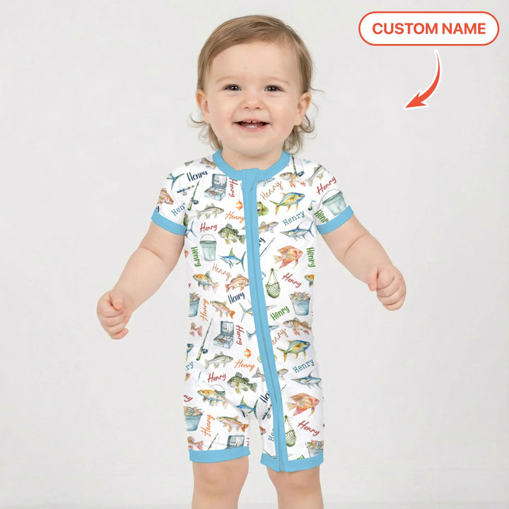 Happy Fishing Adventure Custom Name Bamboo Shorty Zippy