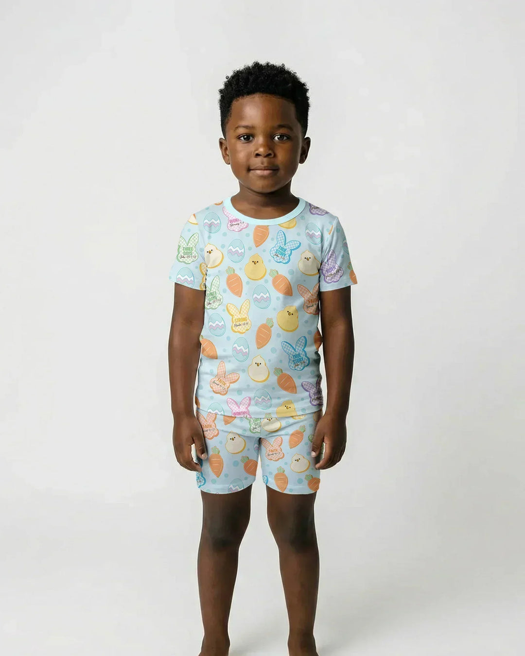 Easter Christian Bunny Bamboo Two Piece Short Sleeve Shorts Pajama Set