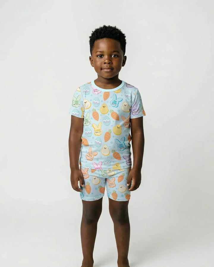 Easter Christian Bunny Bamboo Two Piece Short Sleeve Shorts Pajama Set