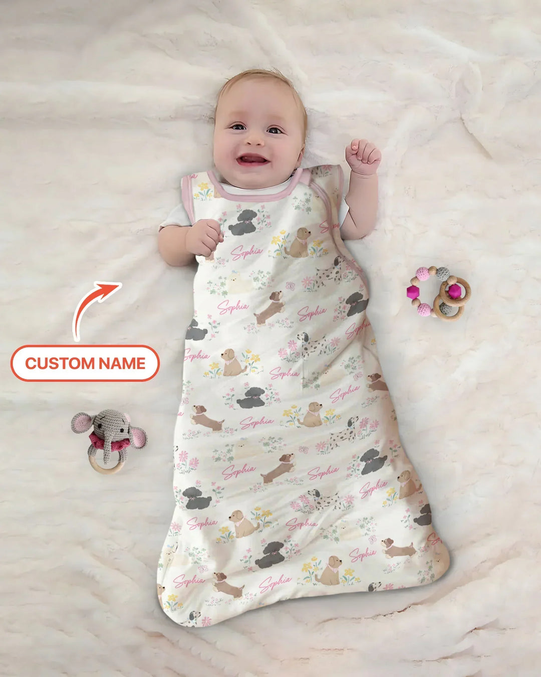 Custom Name Flower Dogs Bamboo Sleep Bag