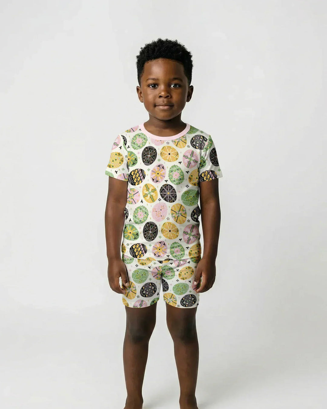 Pysanky Eggs Family Matching Bamboo Two Piece Short Sleeve Shorts Pajama Set