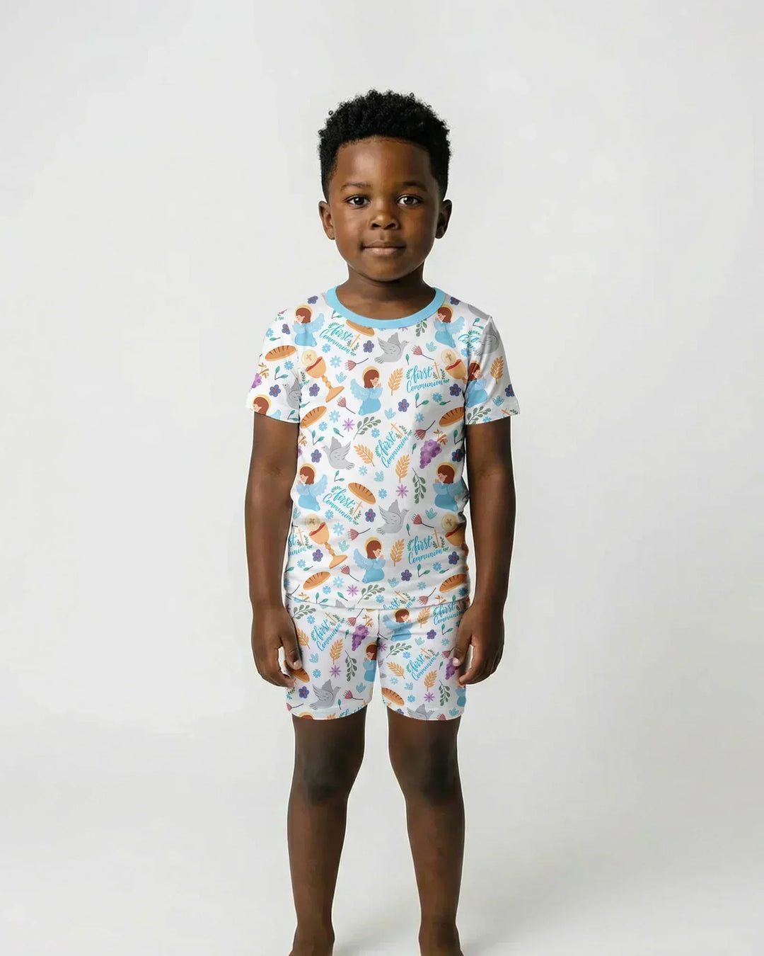First Communion Bamboo Two Piece Short Sleeve Shorts Pajama Set