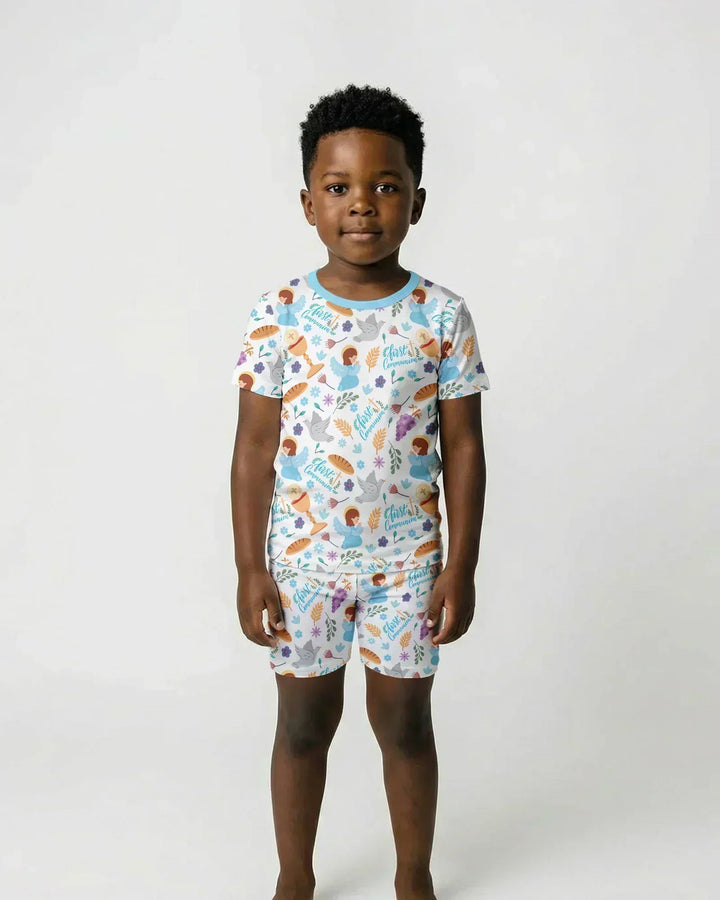 First Communion Bamboo Two Piece Short Sleeve Shorts Pajama Set