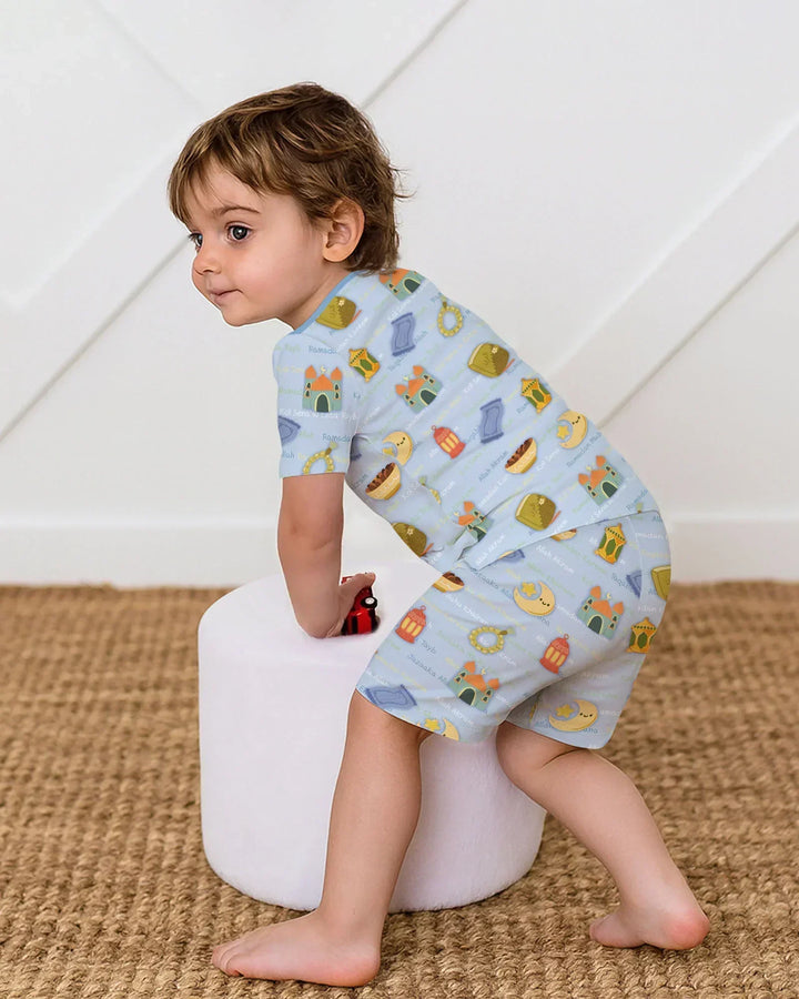 Ramadan Mubarak Family Matching Bamboo Two Piece Short Sleeve Shorts Pajama Set