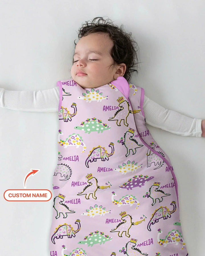 Custom Name Mardi Gras Saurus Bamboo Sleep Bag