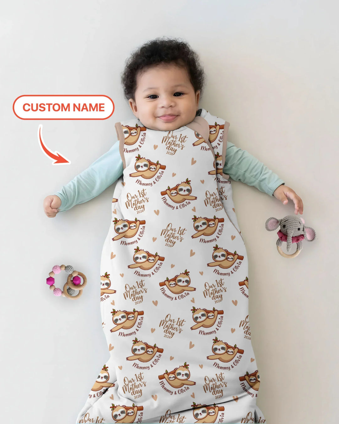 Custom Name Mama & Baby Sloth – Our First Mother’s Day 2026 Bamboo Sleep Bag