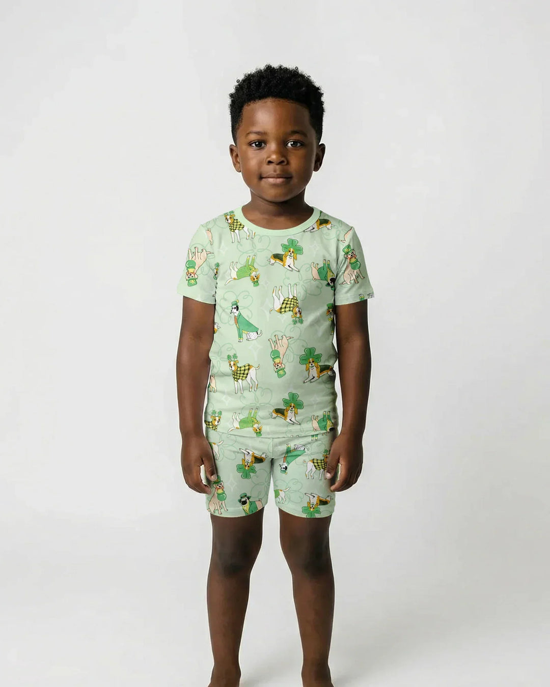 St. Patrick's Day Puppies Bamboo Two Piece Short Sleeve Shorts Pajama Set