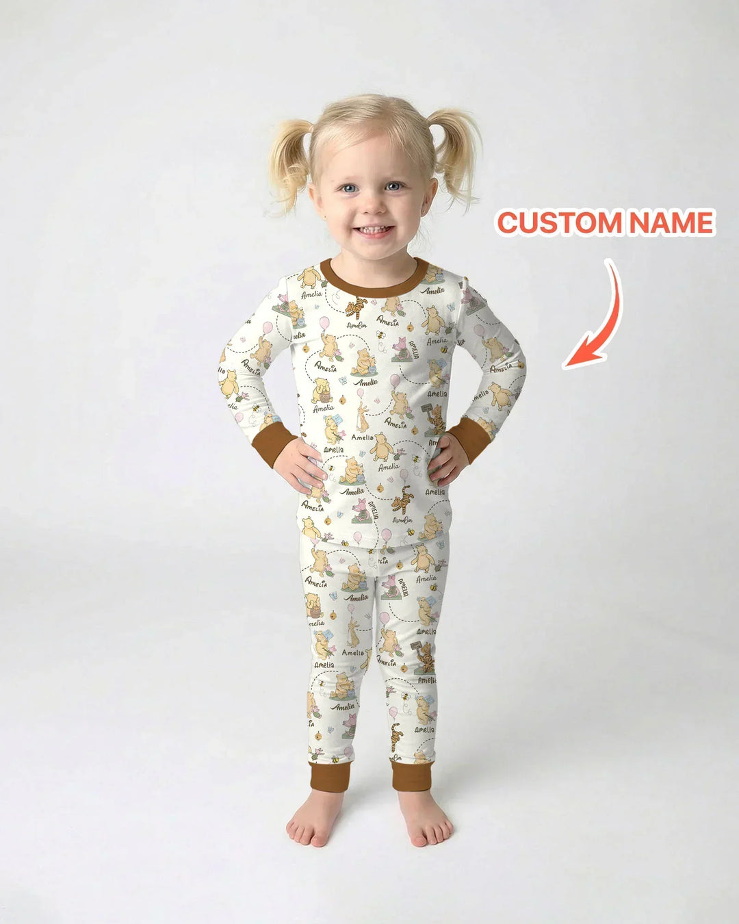Once Upon A Bear Custom Name Bamboo Two Piece Long Sleeve Pajama Set