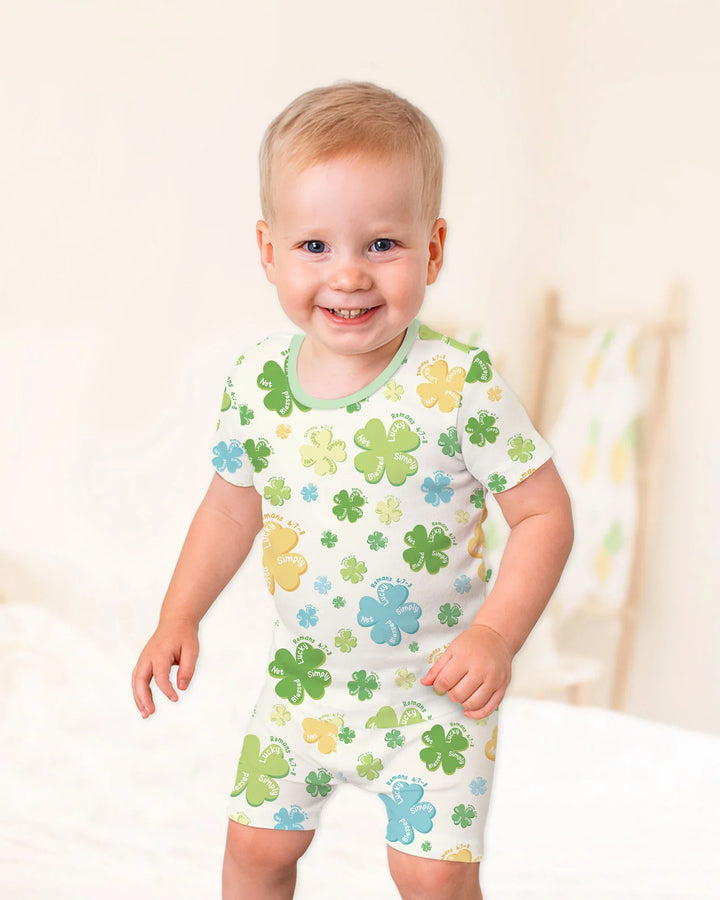 Shamrocks Print St. Patrick's Day Bamboo Two Piece Short Sleeve Shorts Pajama Set