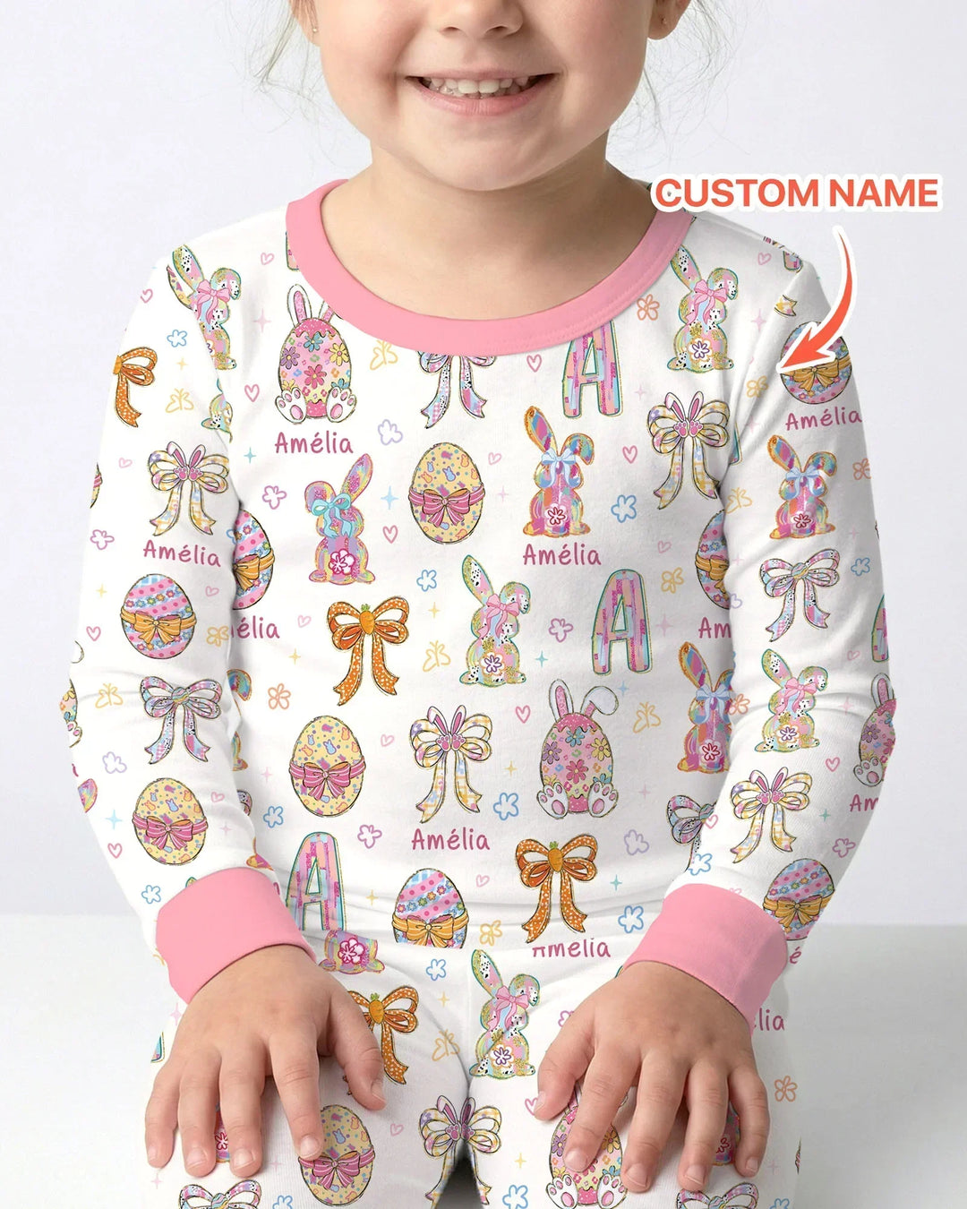 Happy Easter Custom Name Bamboo Two Piece Long Sleeve Pajama Set