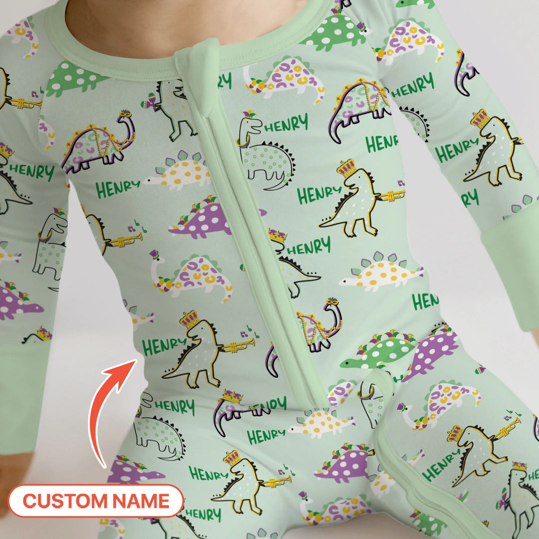 Custom Name Mardi Gras Saurus Bamboo Convertible Zippy