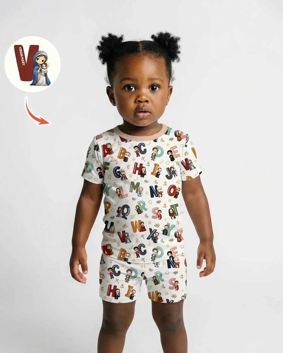 Catholic Saint ABCs Bamboo Two Piece Short Sleeve Shorts Pajama Set