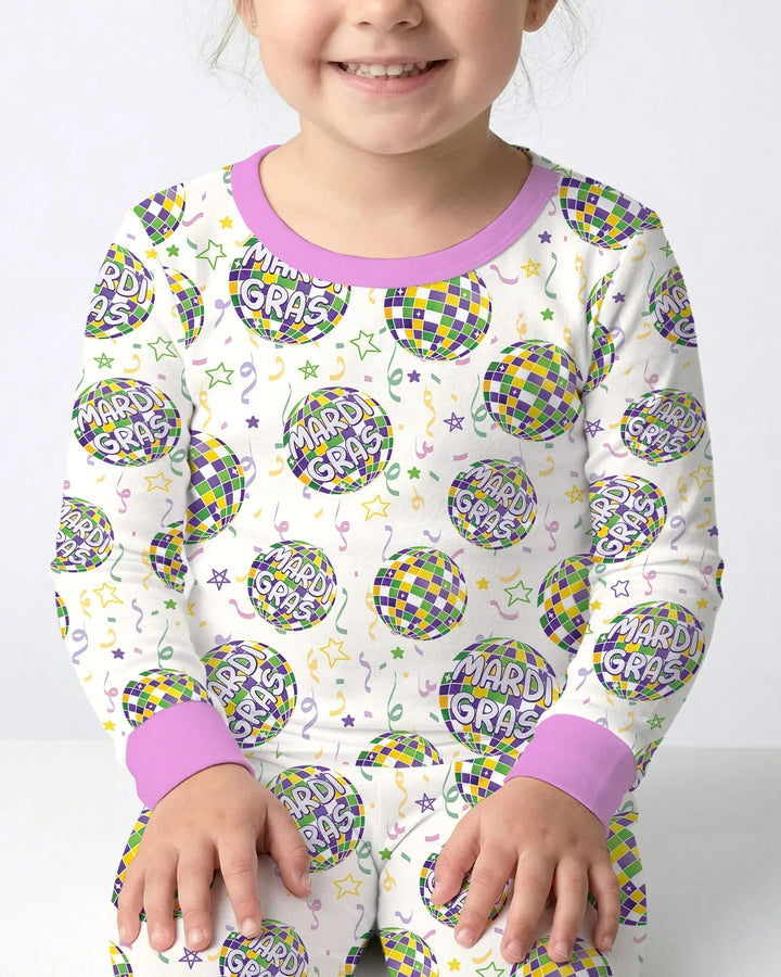 Mardi Gras Disco Ball Bamboo Two Piece Long Sleeve Pajama Set