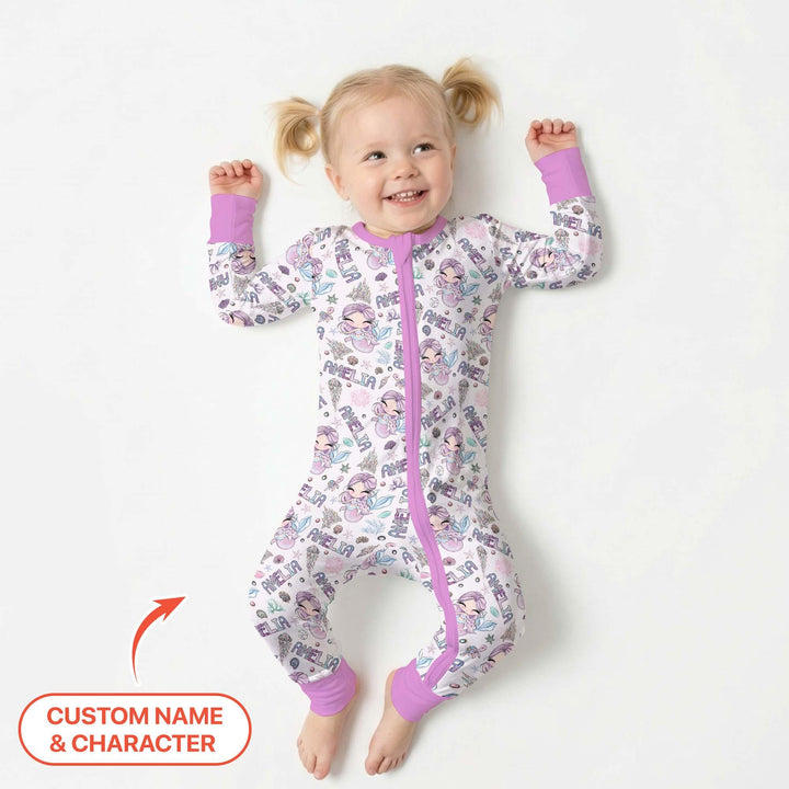 Custom Name Doodle Little Mermaid Bamboo Convertible Zippy
