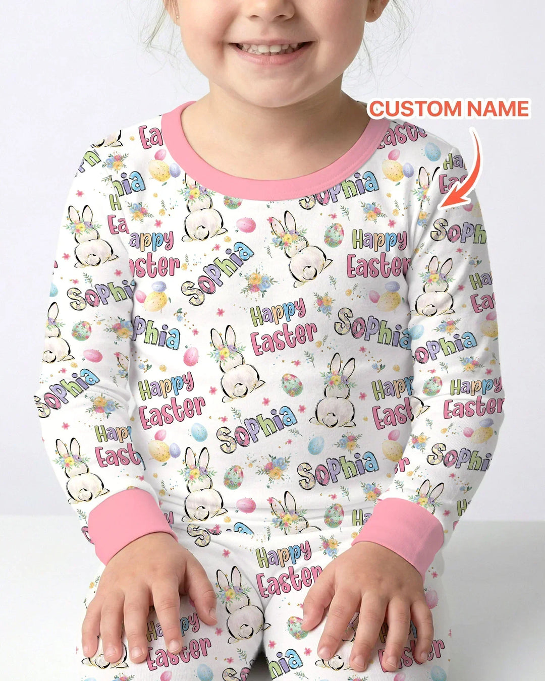 Personalized Happy Easter Bunny Bamboo Two Piece Long Sleeve Pajama Set