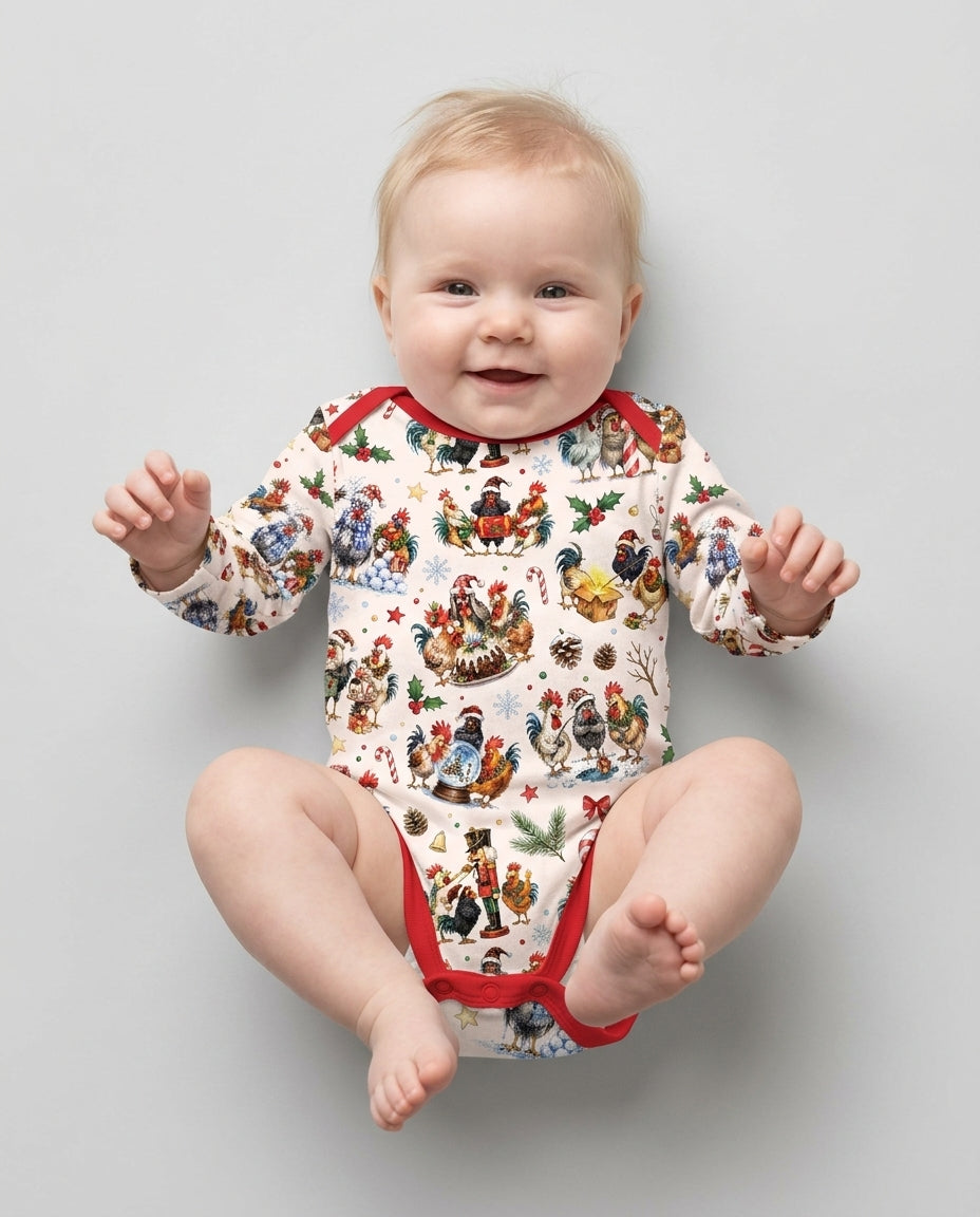 Funny Roosters On Christmas Bamboo Bodysuit