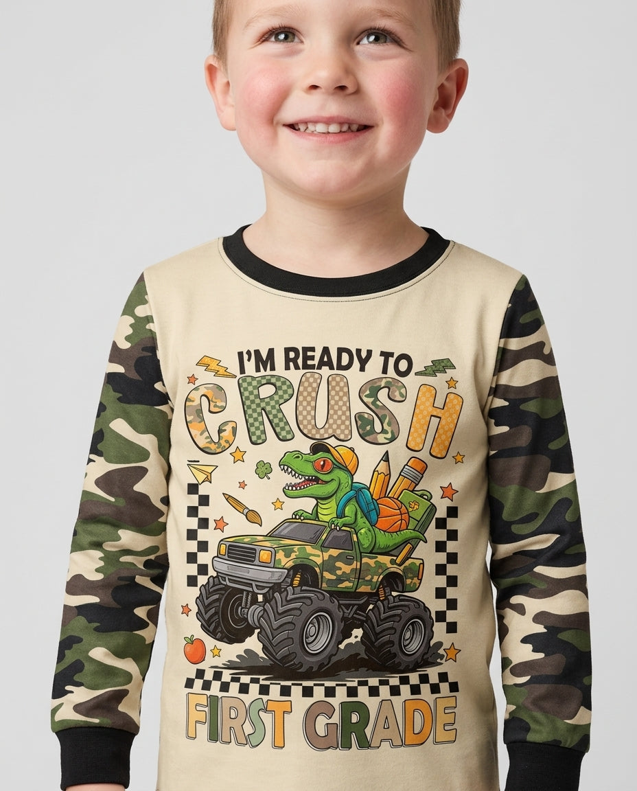 Back To School Monster Truck Dino Bamboo Crewneck Sweatshirt