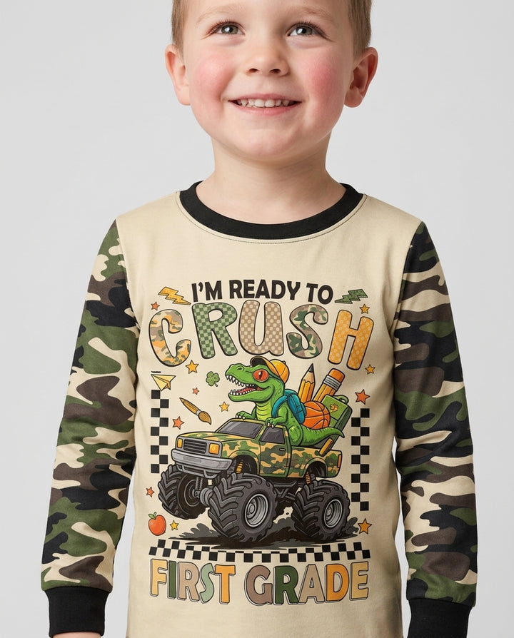 Back To School Monster Truck Dino Bamboo Crewneck Sweatshirt