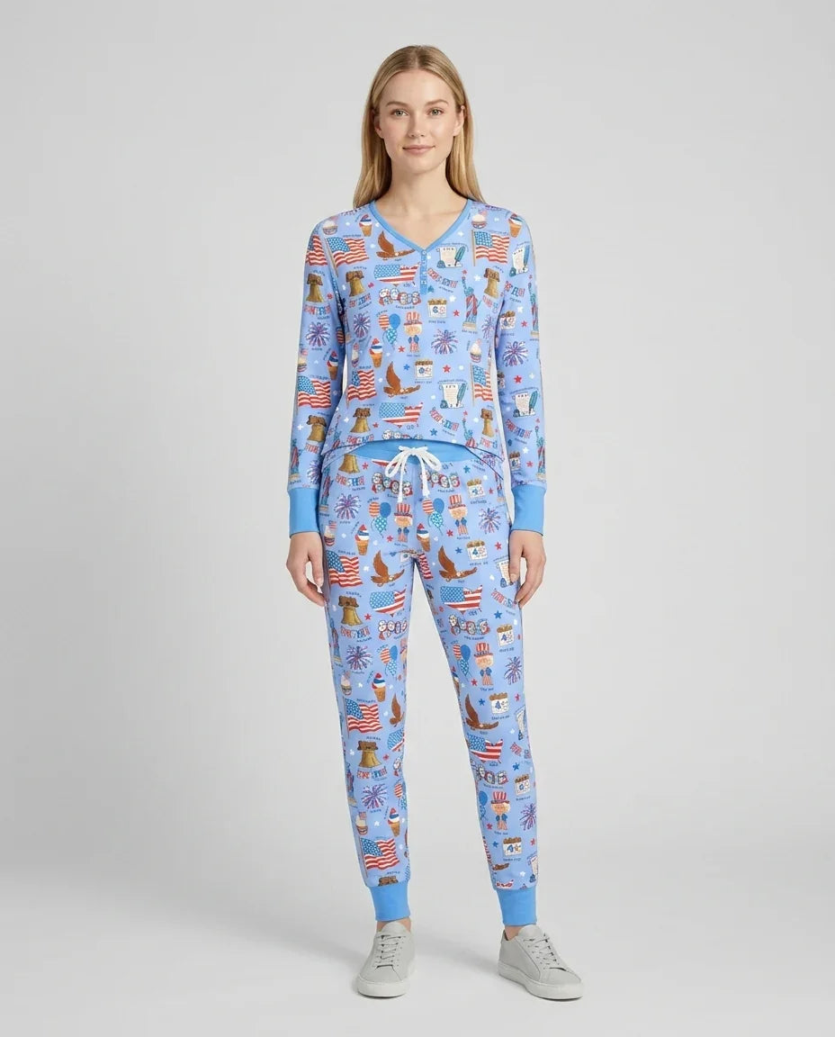 Hand Drawn Patriotic Iconic Bamboo Women Pajama Set