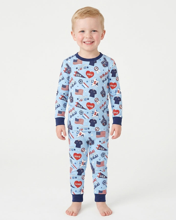 Soccer Party Team USA Bamboo Two Piece Long Sleeve Pajama Set