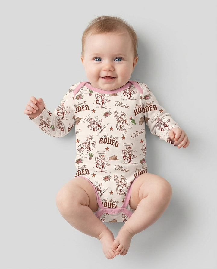 Custom Name First Rodeo Family Matching Bamboo Bodysuit