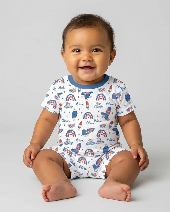 Long Live America Bamboo Two Piece Short Sleeve Shorts Pajama Set