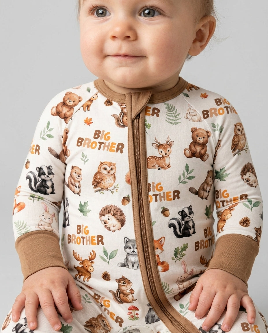 Custom Quote Woodland Animal Matching Sibling Bamboo Convertible Zippy